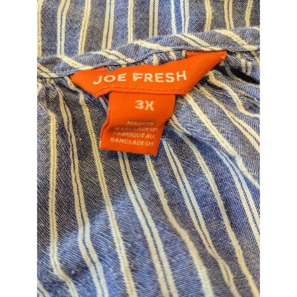 Womens Plus 3X Sleeveless Top Blue White Striped Keyhole Front Ruffle Coastal - Picture 6 of 7